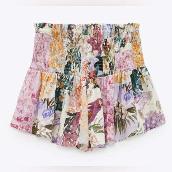 🌸 Zara Floral Smocked Pull-On Shorts | Size Medium | Boho Cottagecore - Picture 2 of 11